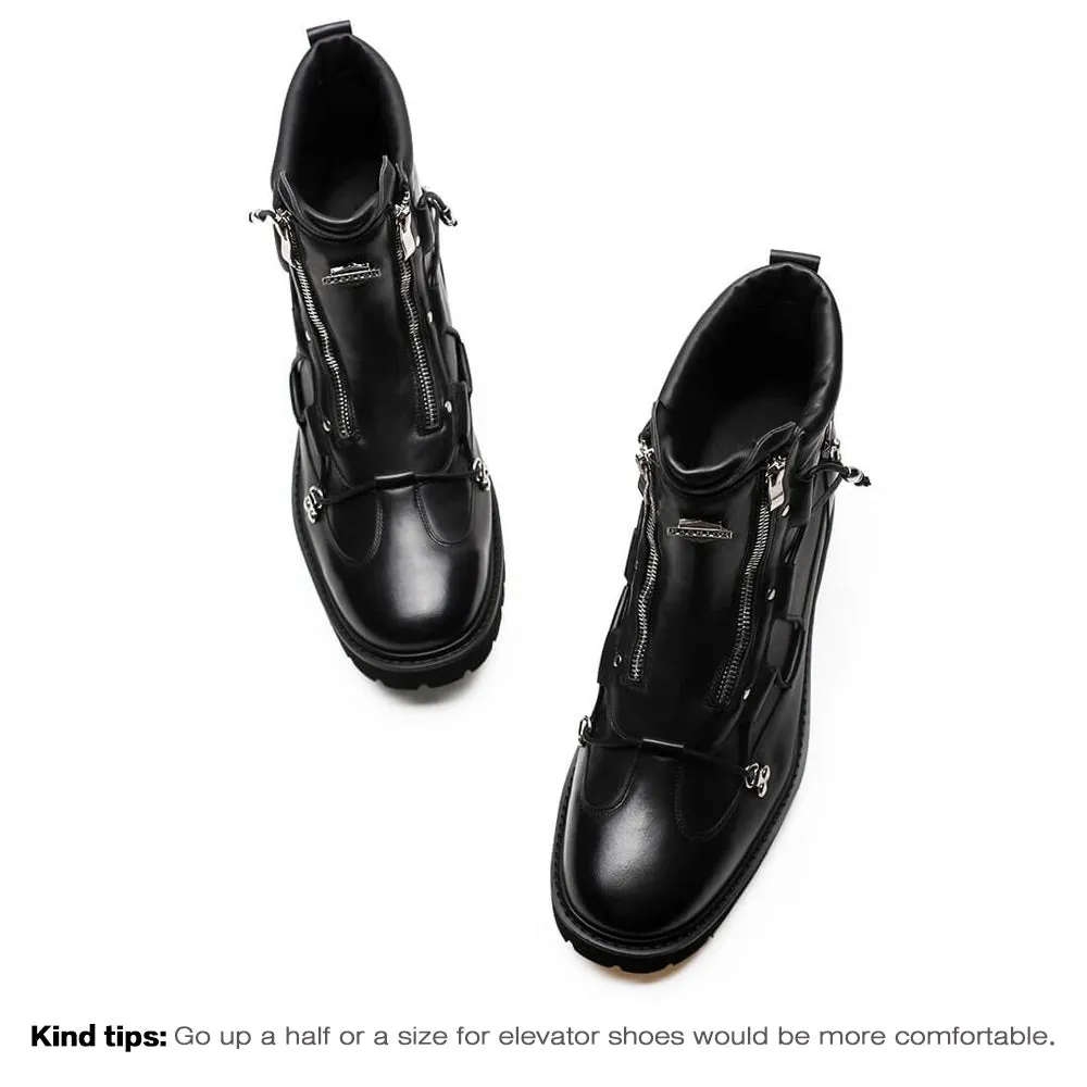 9 CM / 3.54 Inches - CMR CHAMARIPA Height Increase Casual Outdoor Boots Black Men Boots With Hidden Heel