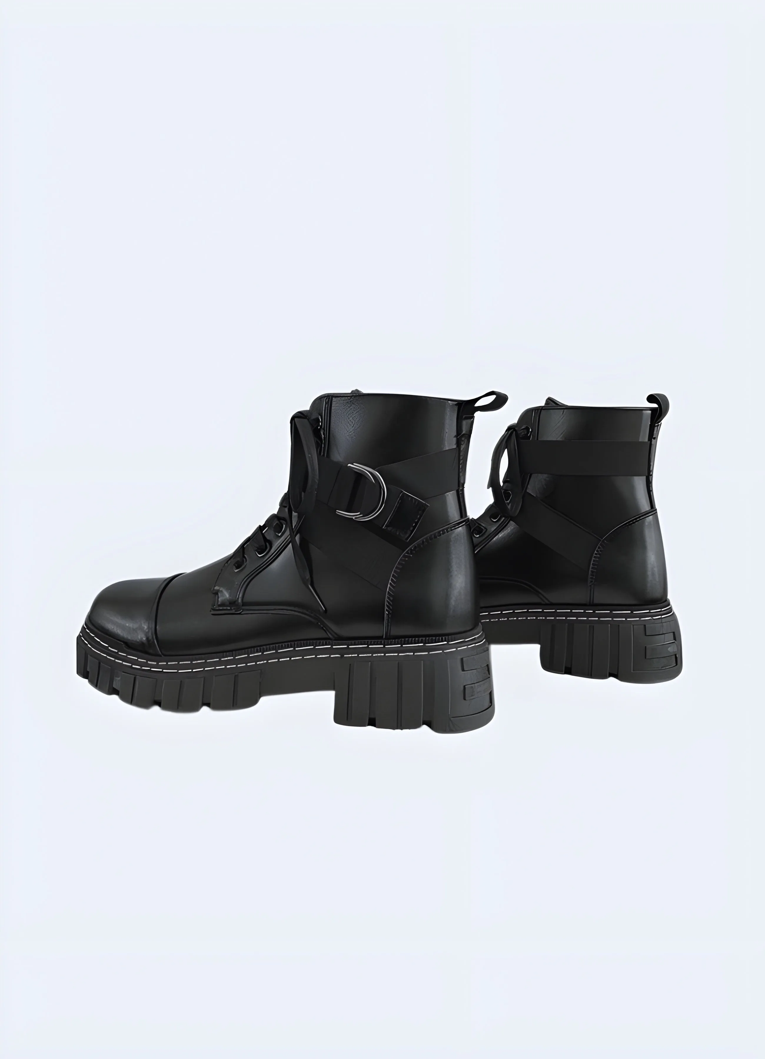 Black Techwear Ankle Boots with Straps