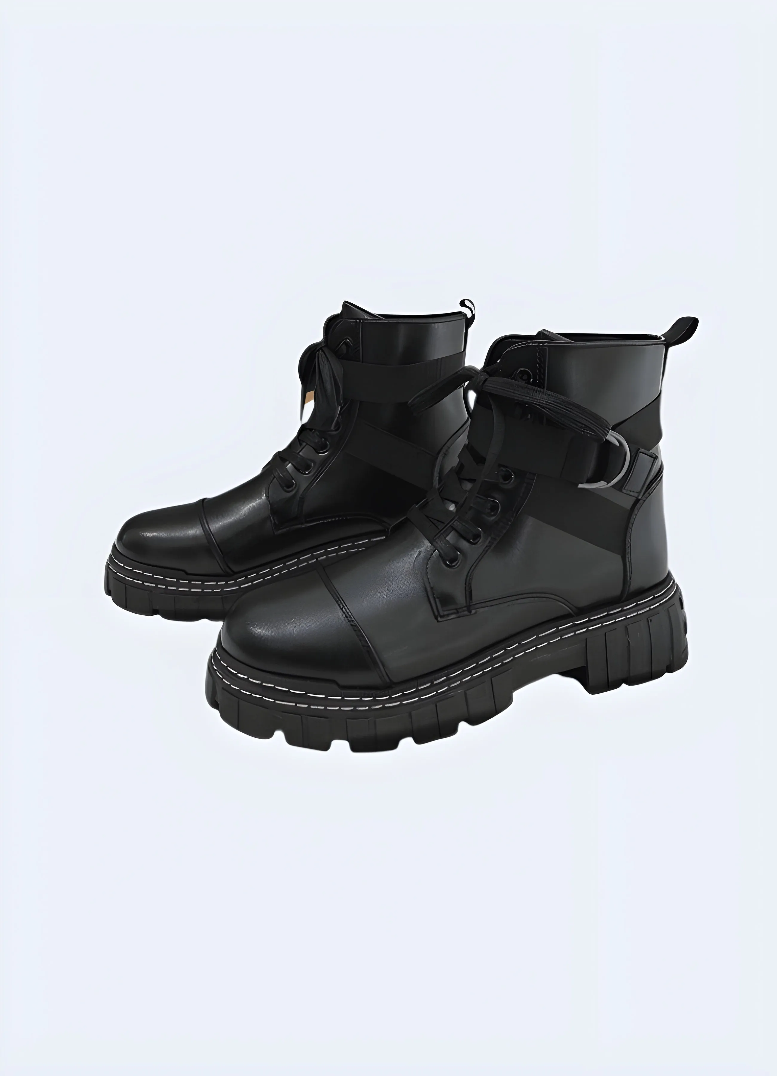 Black Techwear Ankle Boots with Straps