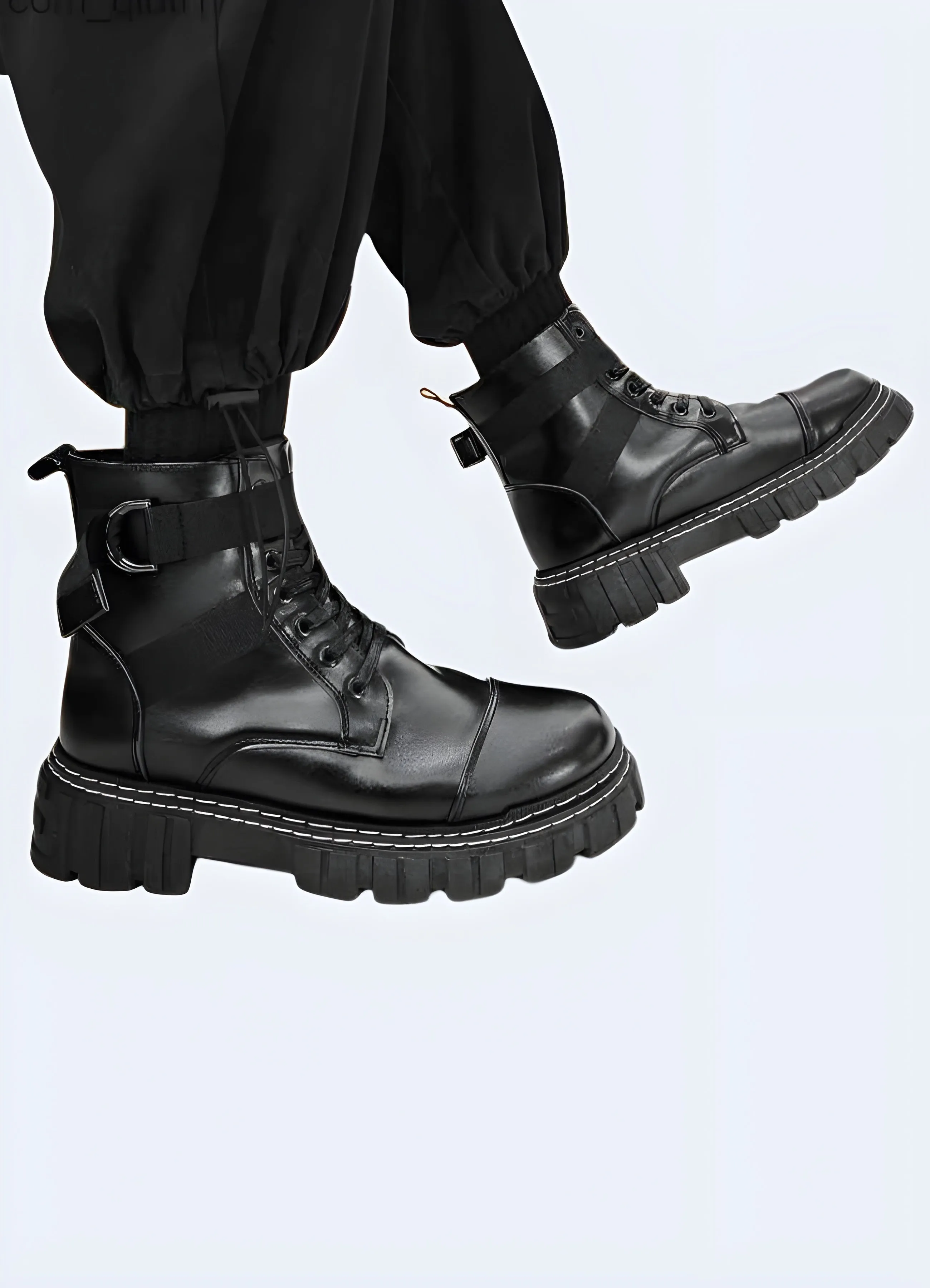 Black Techwear Ankle Boots with Straps