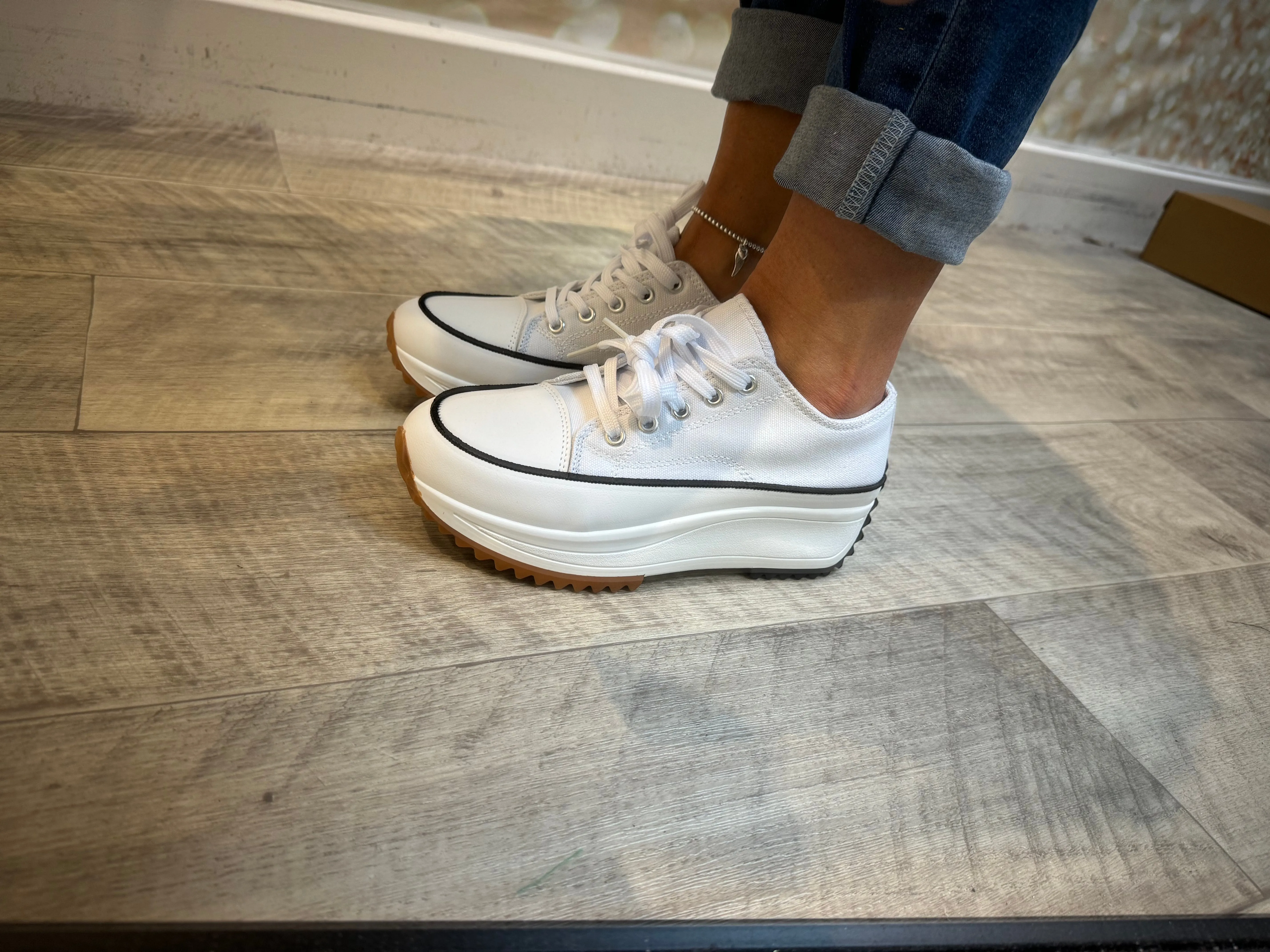 Canvas Lace up Wedge Trainer