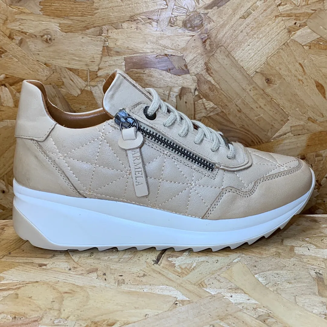 Carmela Womens Leather Fashion Trainers - Beige