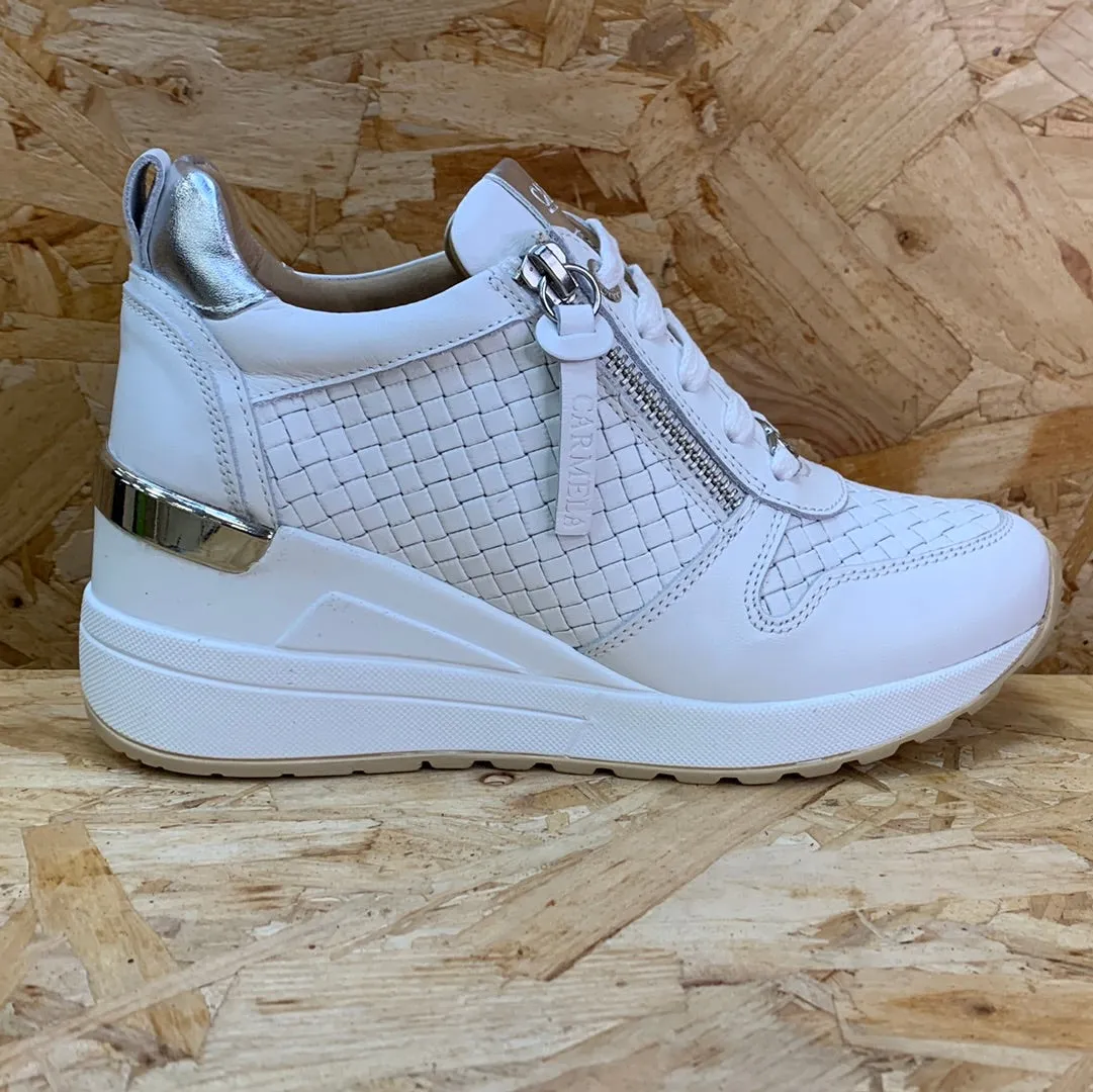 Carmela Womens Leather Fashion Wedge Trainers - White