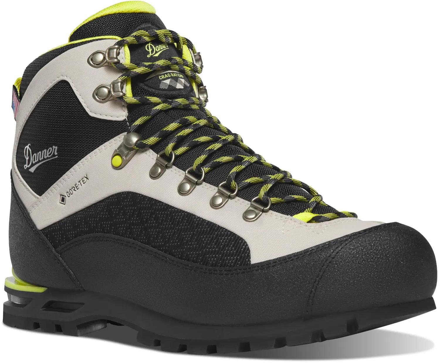 Danner Mens Crag Rat EVO Ice/Yellow Faux Leather Hiking Boots