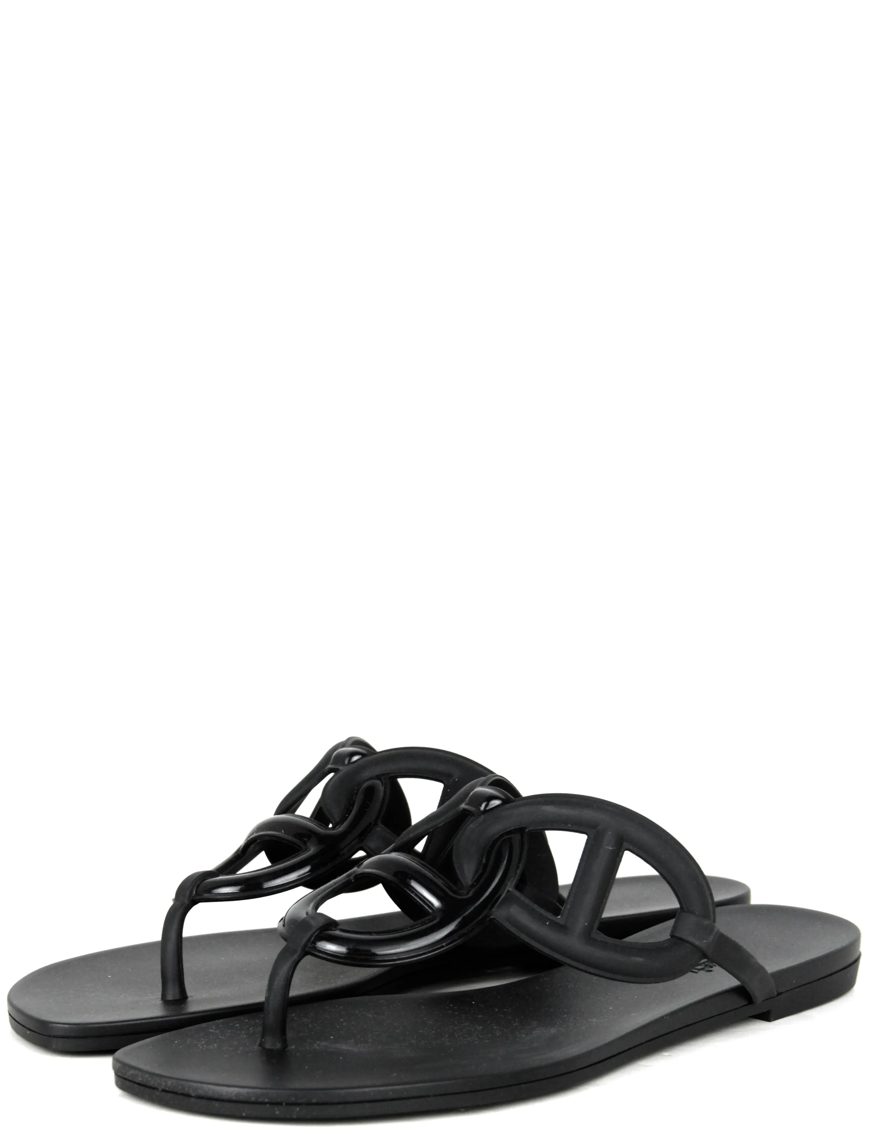 Hermes Black Waterproof TPU Egerie Sandals sz 39