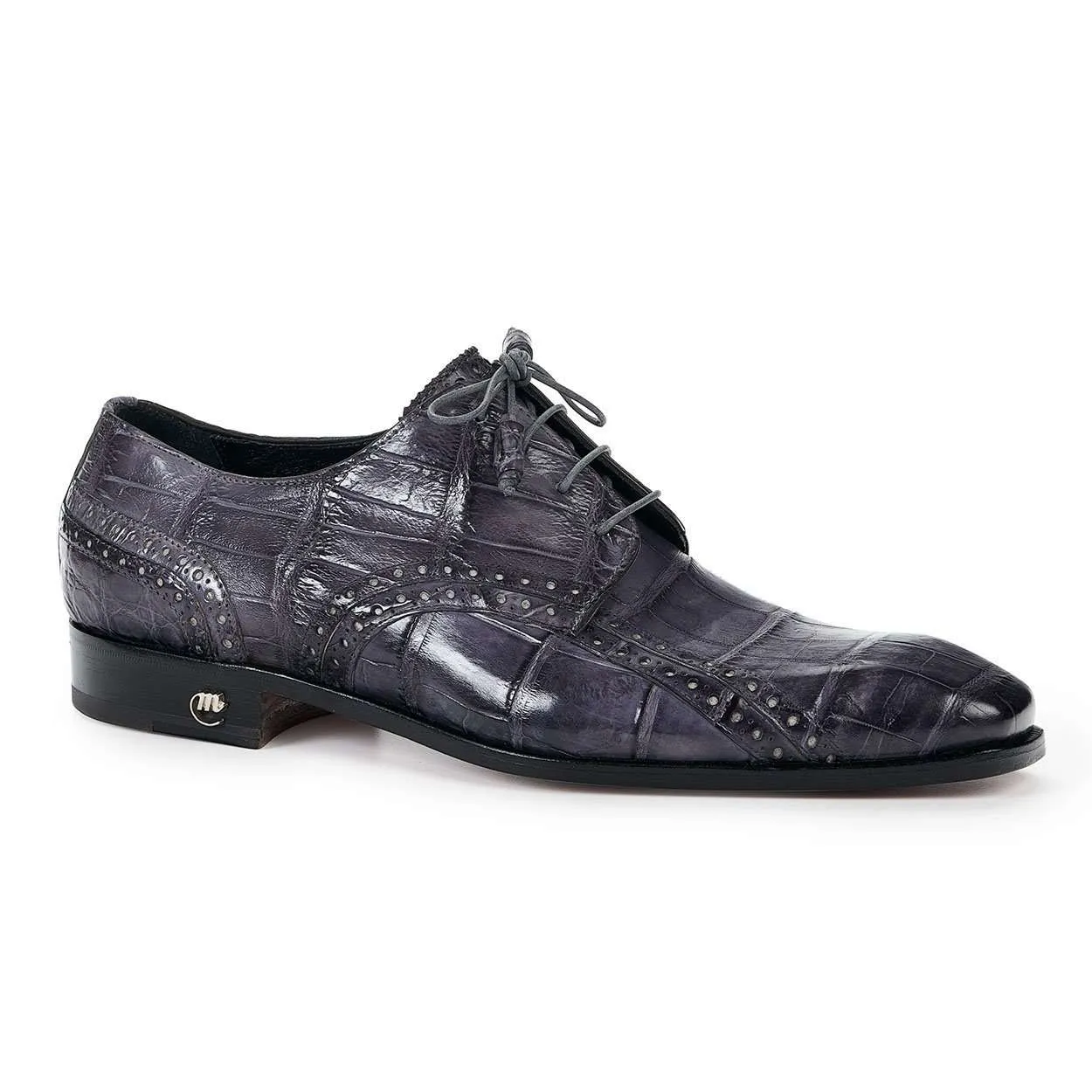 Mauri 4858 Designer Men's Shoes Exotic Skin Cedro Medium Grey Burnished Body Alligator Oxfords (MA4805)