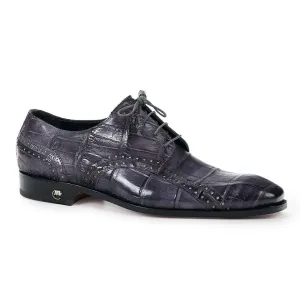 Mauri 4858 Designer Men's Shoes Exotic Skin Cedro Medium Grey Burnished Body Alligator Oxfords (MA4805)