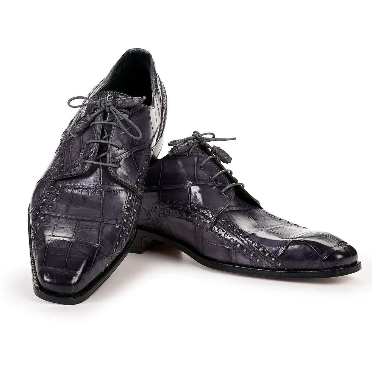 Mauri 4858 Designer Men's Shoes Exotic Skin Cedro Medium Grey Burnished Body Alligator Oxfords (MA4805)