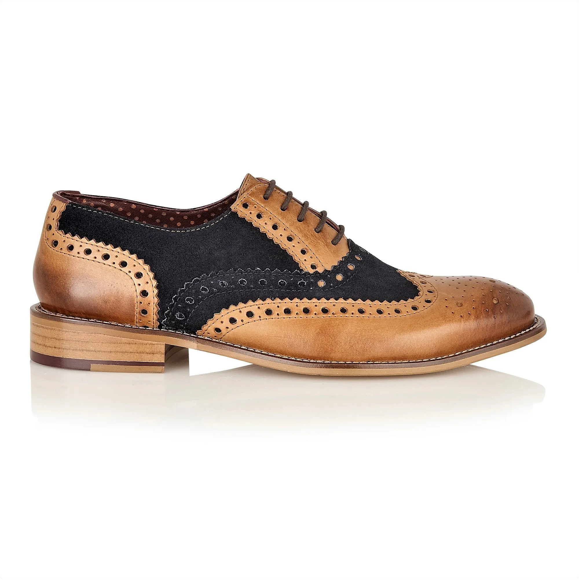 Mens Gatsby Brogue Shoes In Tan & Navy Up To Size 15