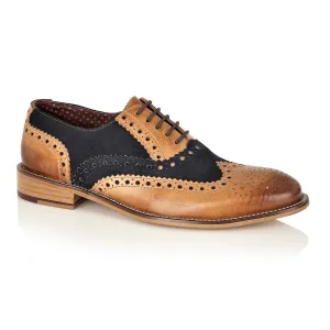 Mens Gatsby Brogue Shoes In Tan & Navy Up To Size 15