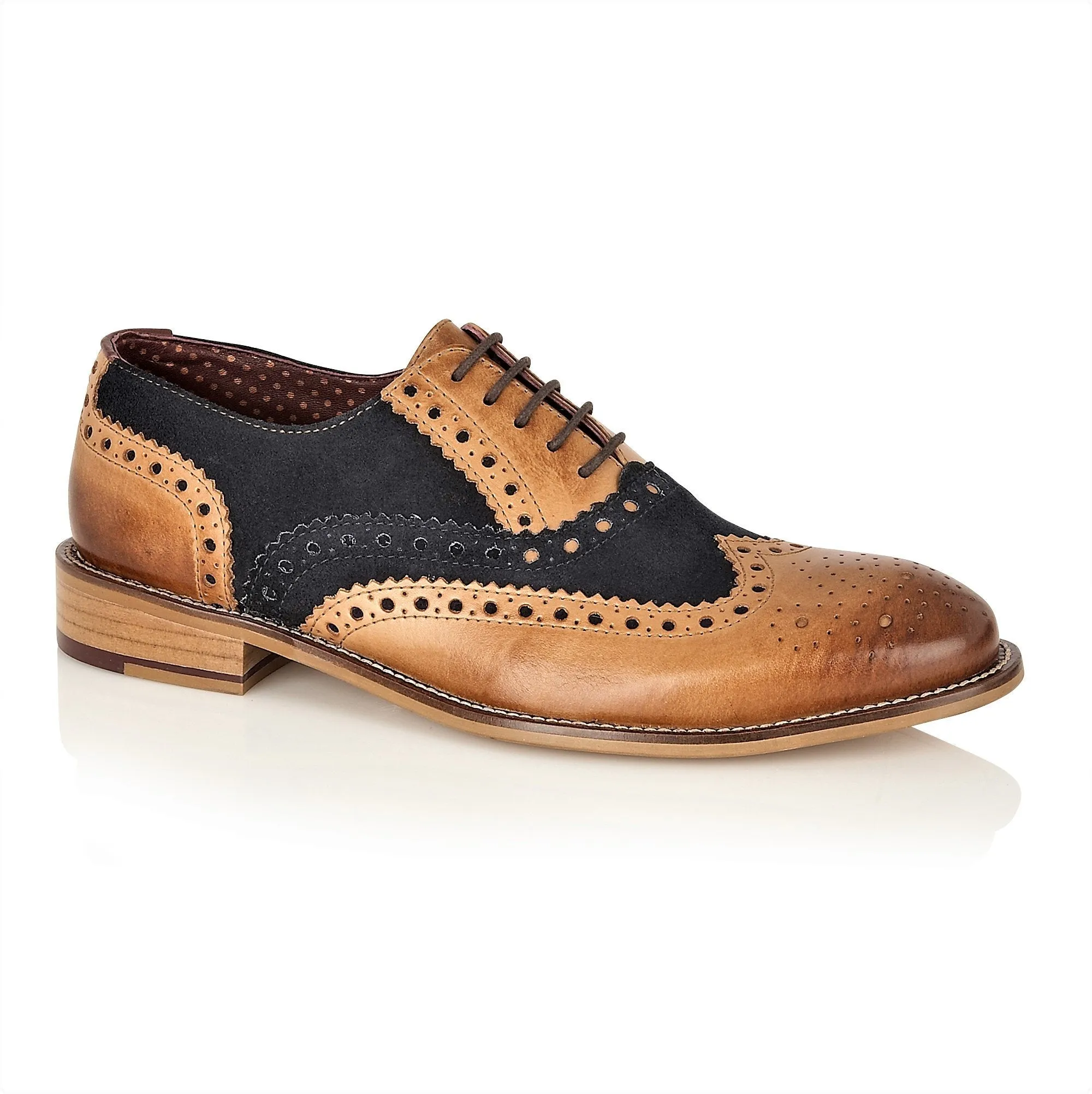 Mens Gatsby Brogue Shoes In Tan & Navy Up To Size 15