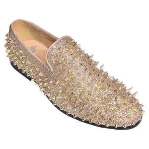 Men's Gold Spikes Slip-On Shoes Smokers Tuxedo Loafers