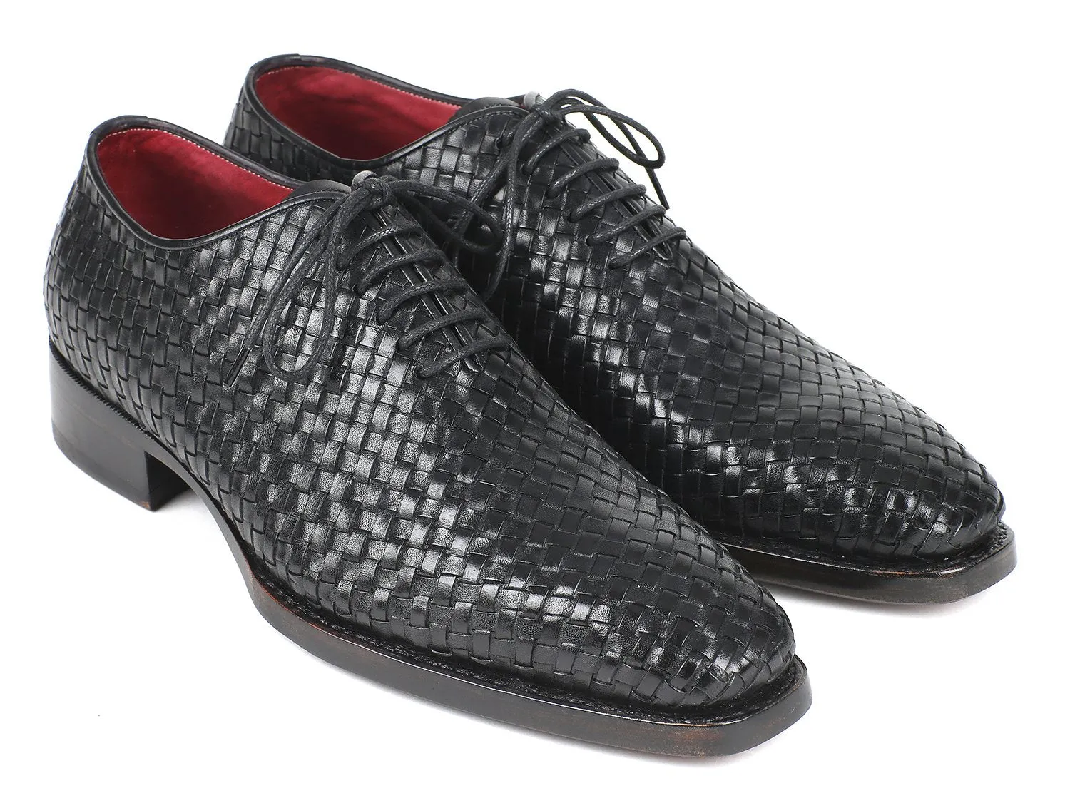 Paul Parkman Men's Black Woven Leather Oxfords