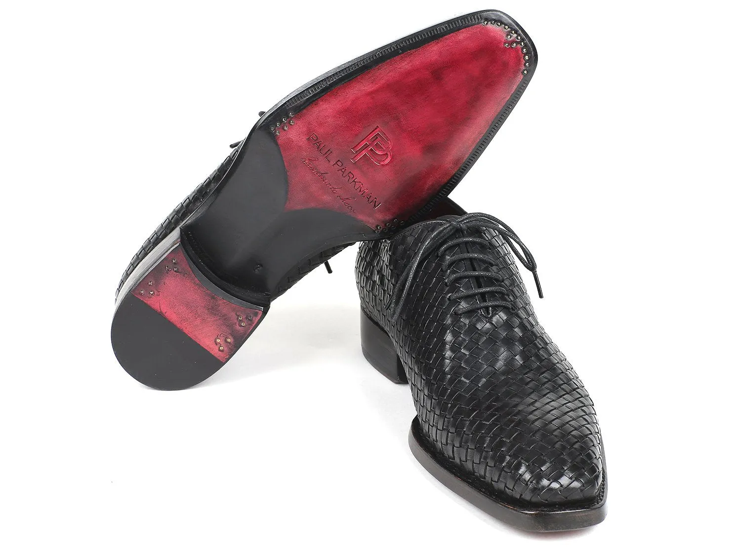 Paul Parkman Men's Black Woven Leather Oxfords