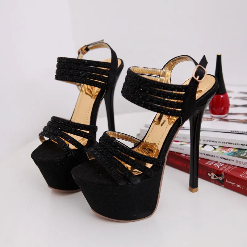 Rhinestone Ultra-High Heel Waterproof Platform Sandals