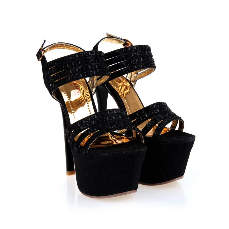 Rhinestone Ultra-High Heel Waterproof Platform Sandals