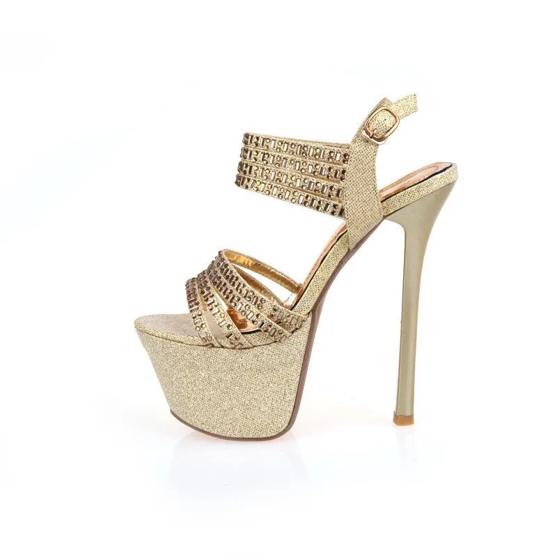 Rhinestone Ultra-High Heel Waterproof Platform Sandals