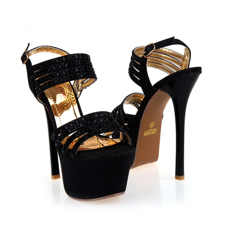 Rhinestone Ultra-High Heel Waterproof Platform Sandals