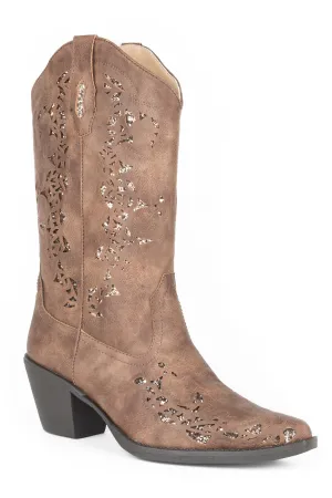 Roper Womens Alisa Tan Faux Leather Cowboy Boots