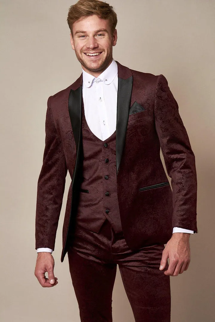 Simon Wine Velvet Tuxedo Blazer