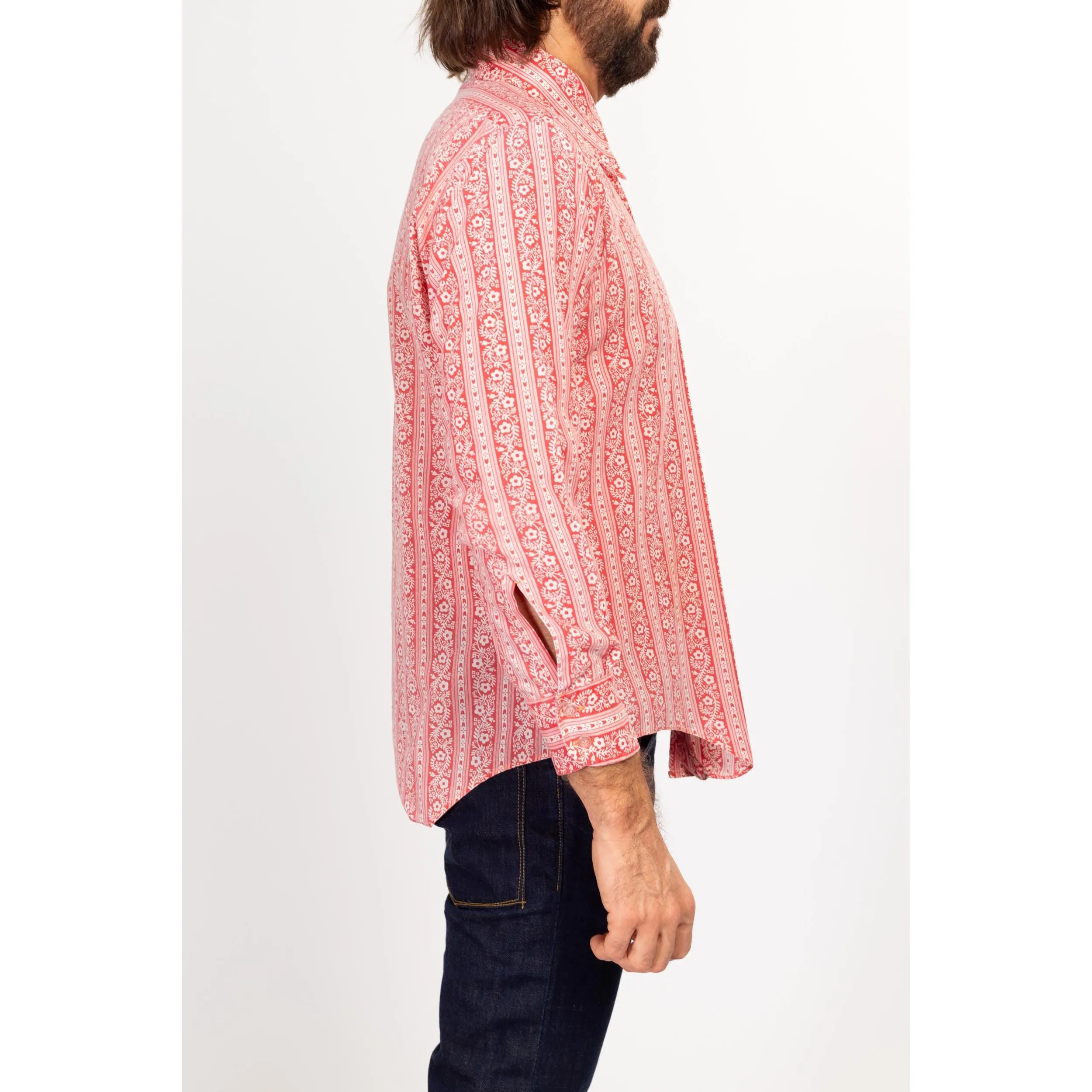 Sm-Med 70s Red & White Floral Collared Shirt