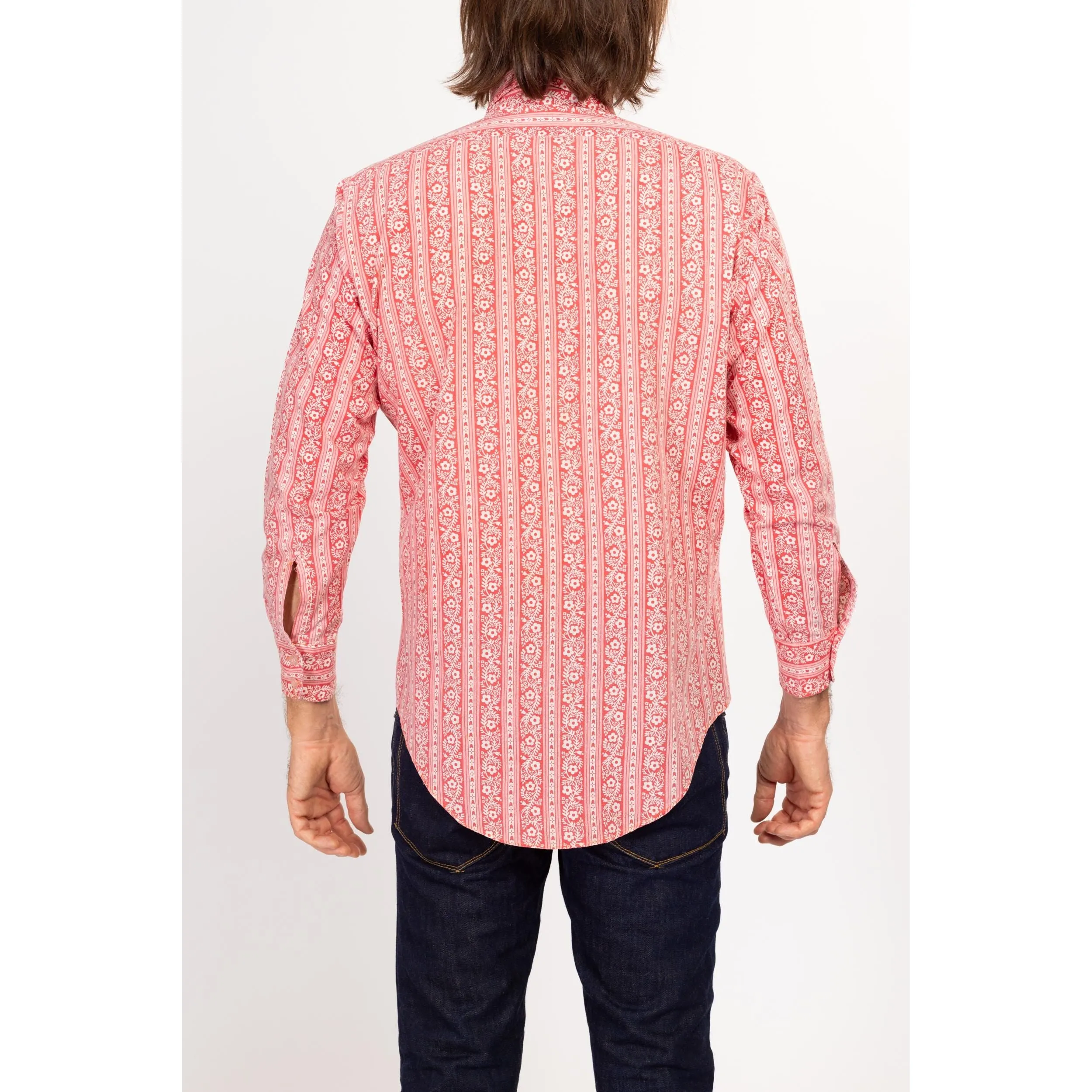 Sm-Med 70s Red & White Floral Collared Shirt