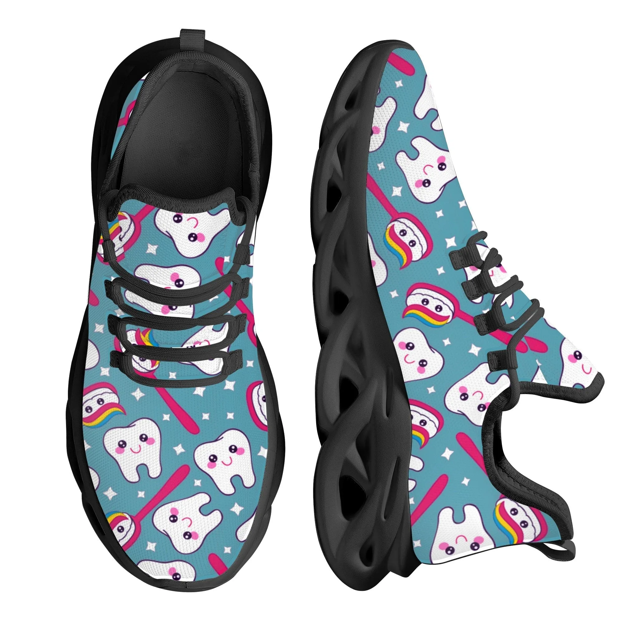 Soft Mesh Swing Sneakers Ladies Dental Platform Shoes for Women Cartoon Dentist Tooth Design Walking Shoes