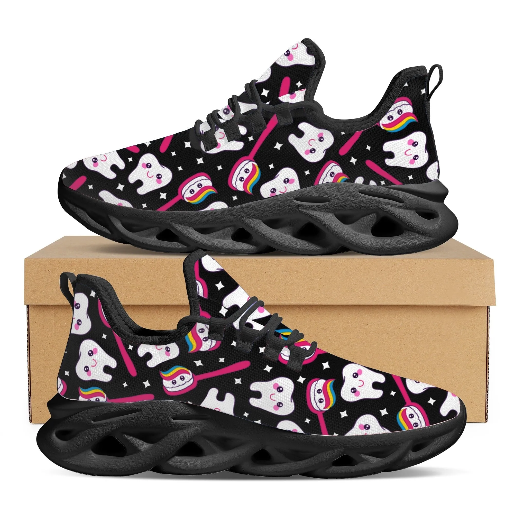 Soft Mesh Swing Sneakers Ladies Dental Platform Shoes for Women Cartoon Dentist Tooth Design Walking Shoes