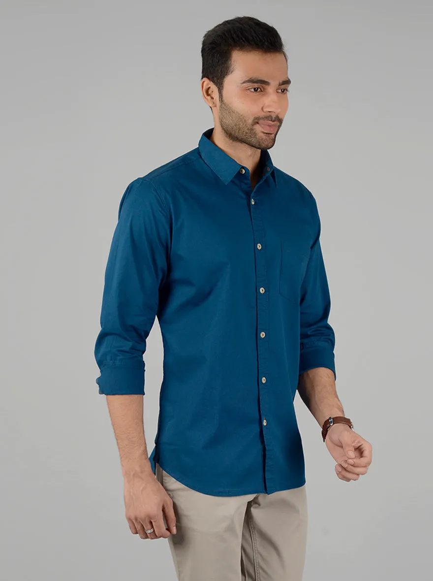 True Blue Solid Slim Fit Casual Shirt | JadeBlue