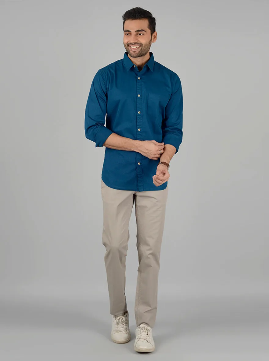 True Blue Solid Slim Fit Casual Shirt | JadeBlue