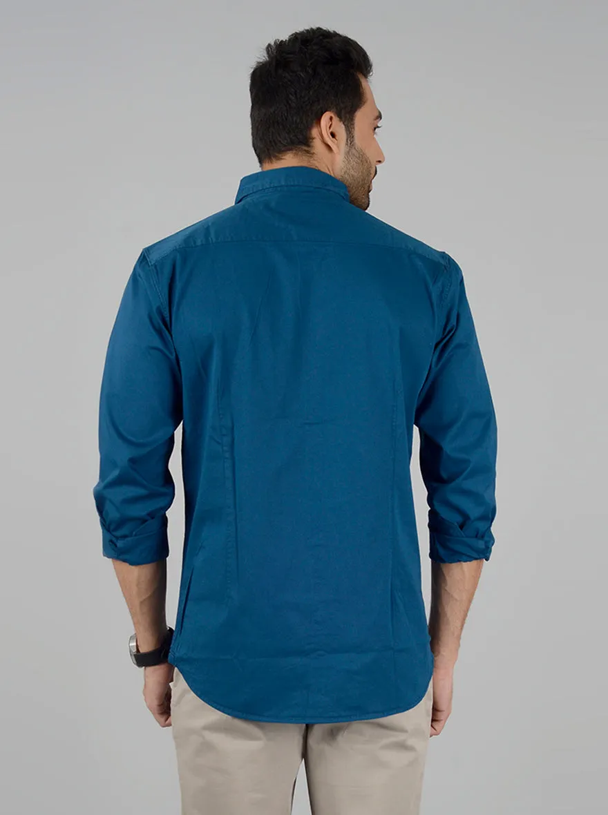 True Blue Solid Slim Fit Casual Shirt | JadeBlue