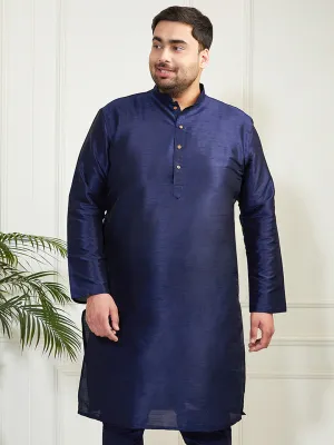 Vastramay Plus Men's Navy Blue Silk Blend Kurta