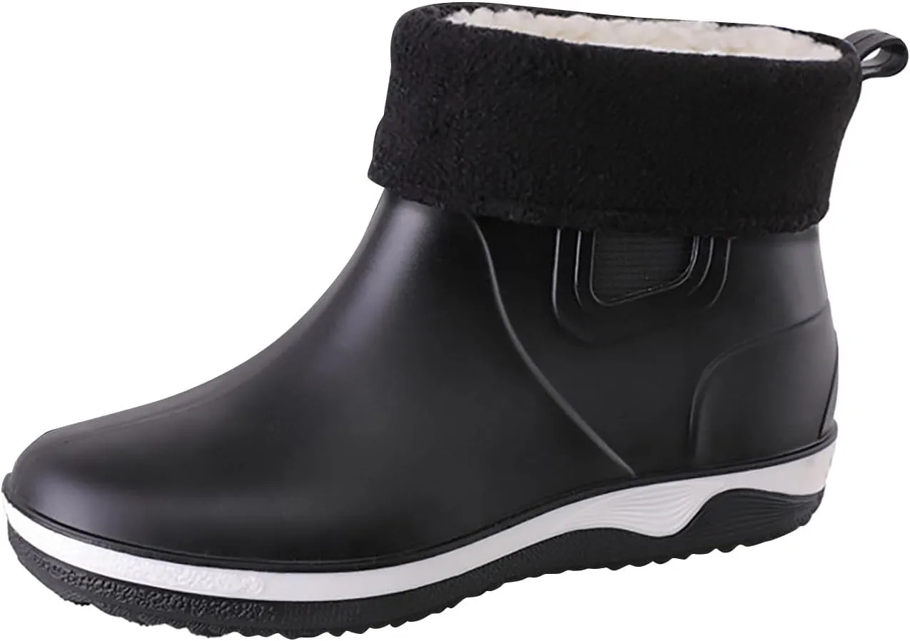Womens Rain Boots Waterproof Fur Lined Mens Grounded Footwear Boots Ankle Booties Heels Slip On Barefoot Shoes Slip On Non-Slip Rubber Waterproof Wide Calf Boots