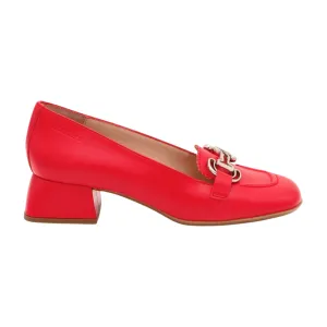 WONDERS Red Leather Loafer with Silver Buckle D-1221