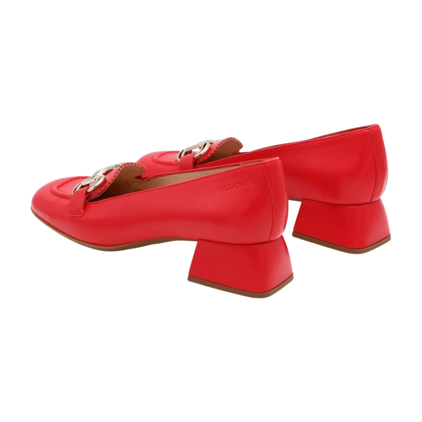 WONDERS Red Leather Loafer with Silver Buckle D-1221