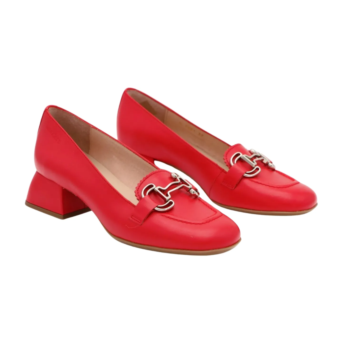 WONDERS Red Leather Loafer with Silver Buckle D-1221