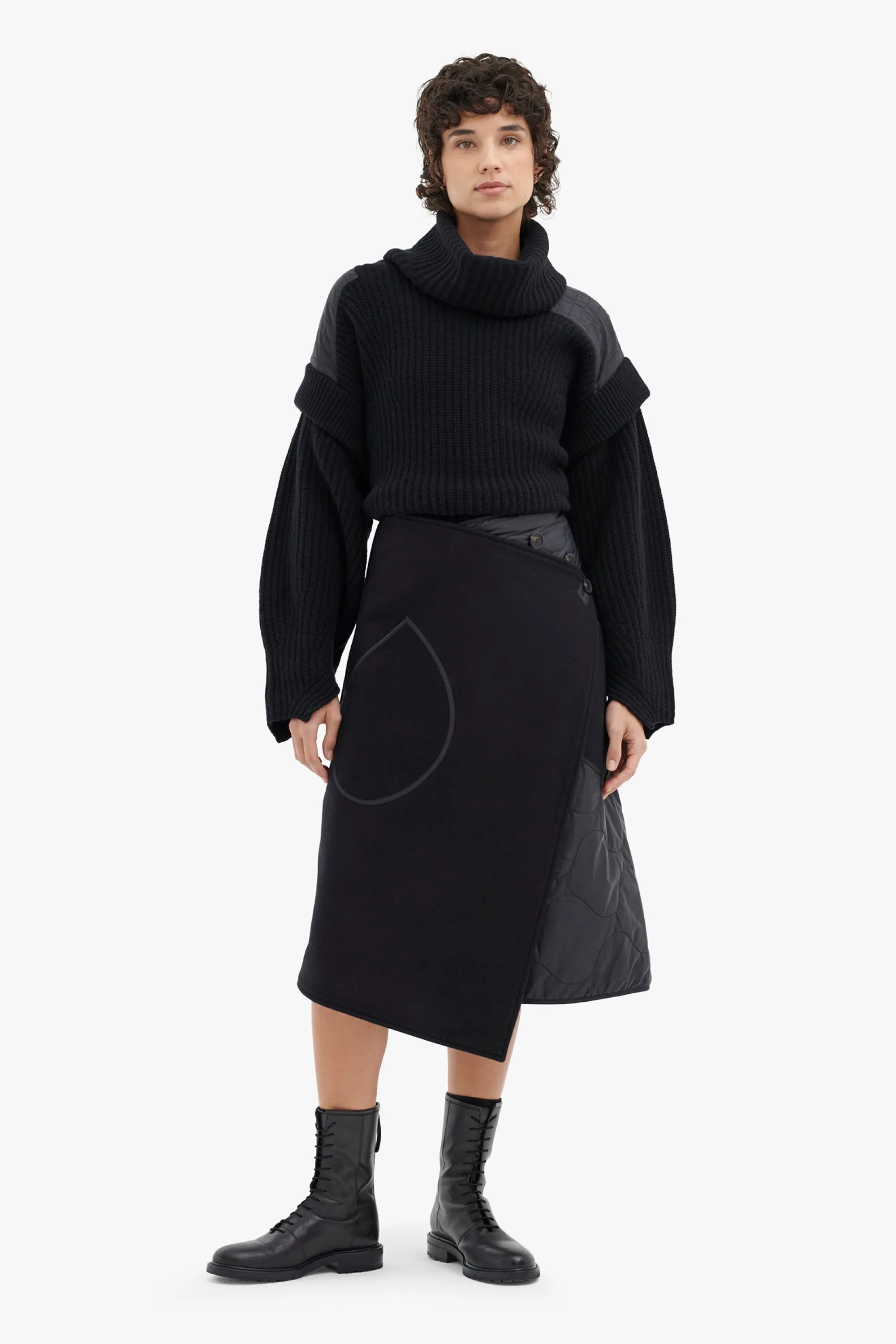Wool Quilt Skirt - Black / Black